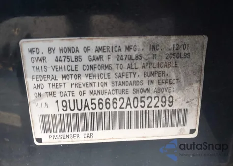 2002 Acura Tl 3.2 из США, поврежденный, VIN 19UUA56662A052299